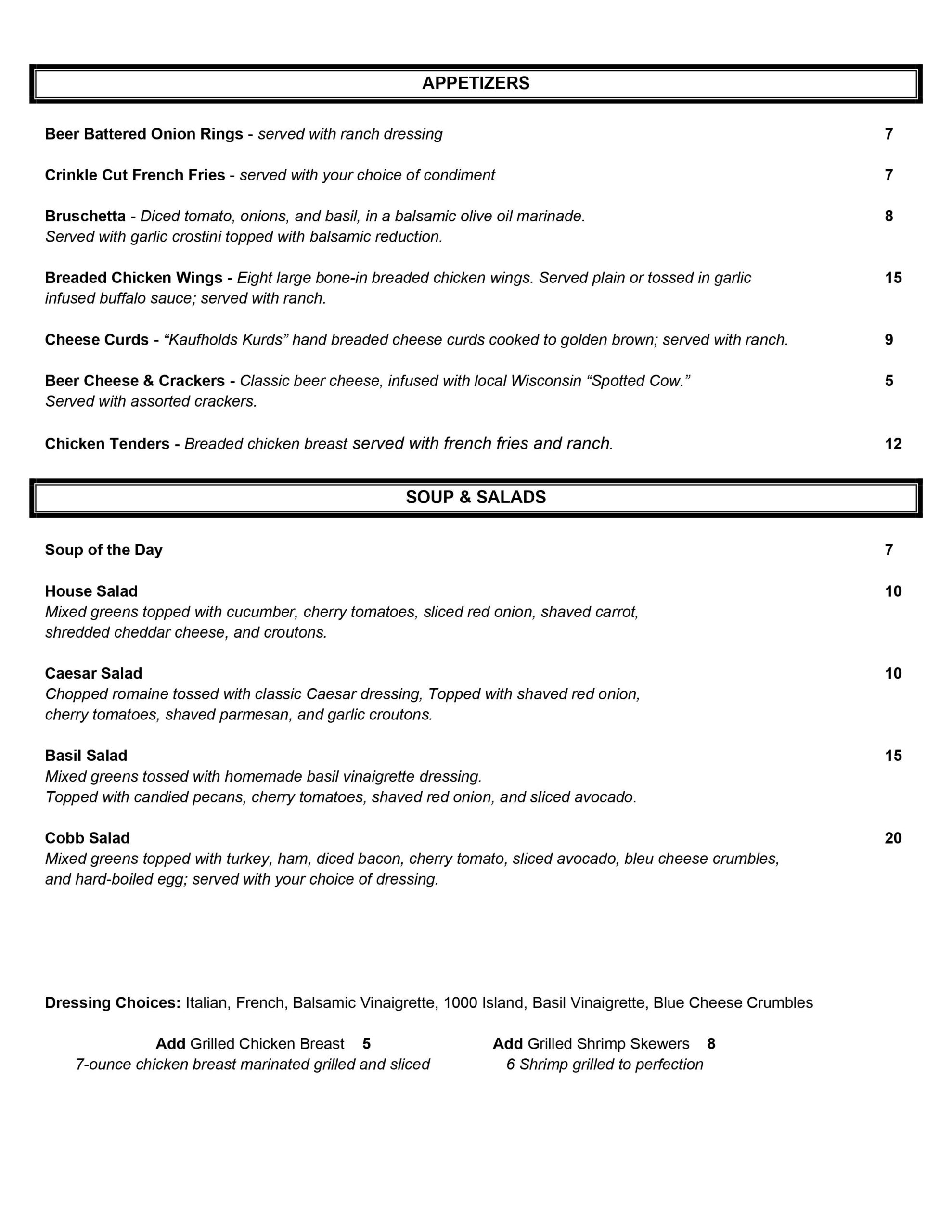 Restaurant Menu - Stoughton Country Club