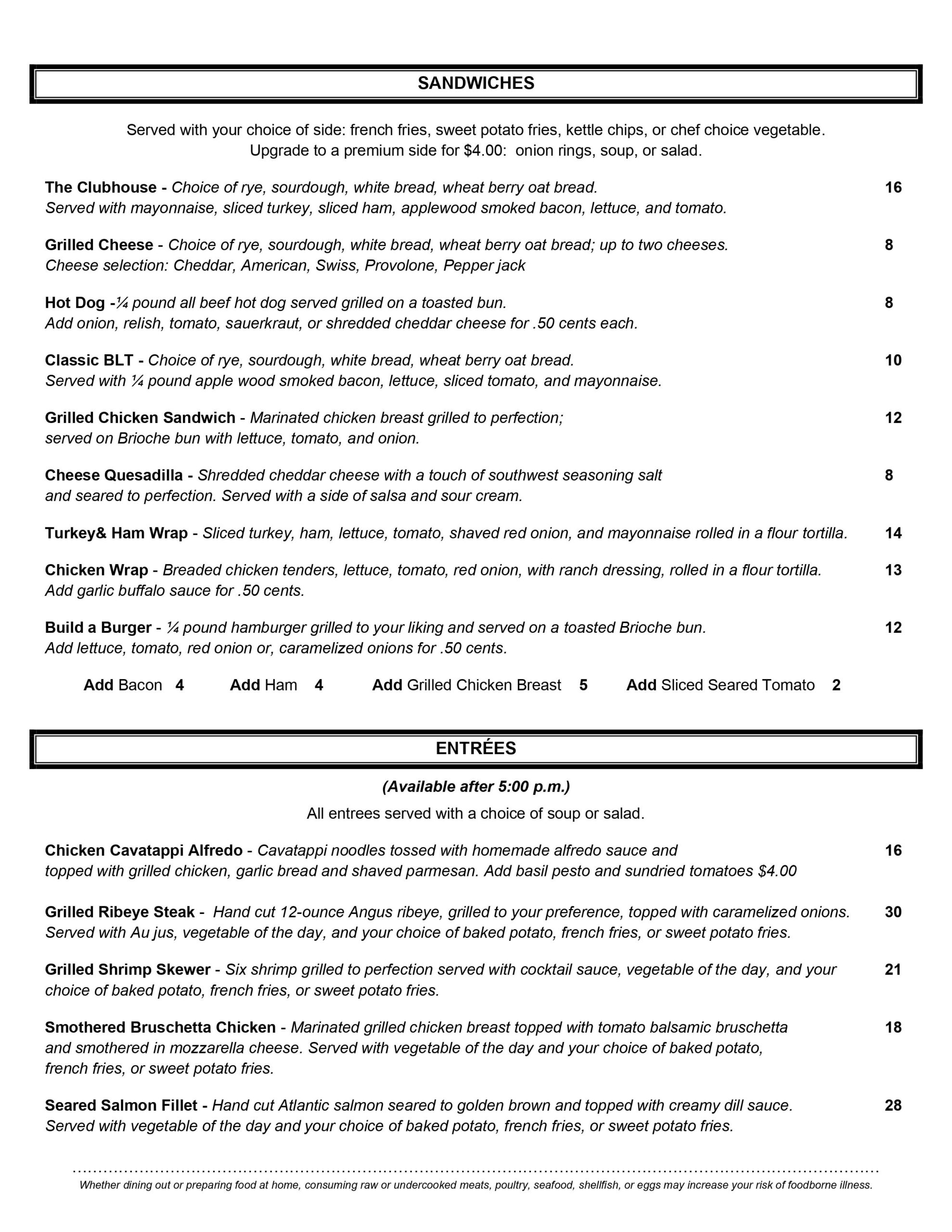 Restaurant Menu - Stoughton Country Club